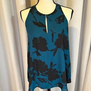 LOFT Teal and Black Floral Blouse
